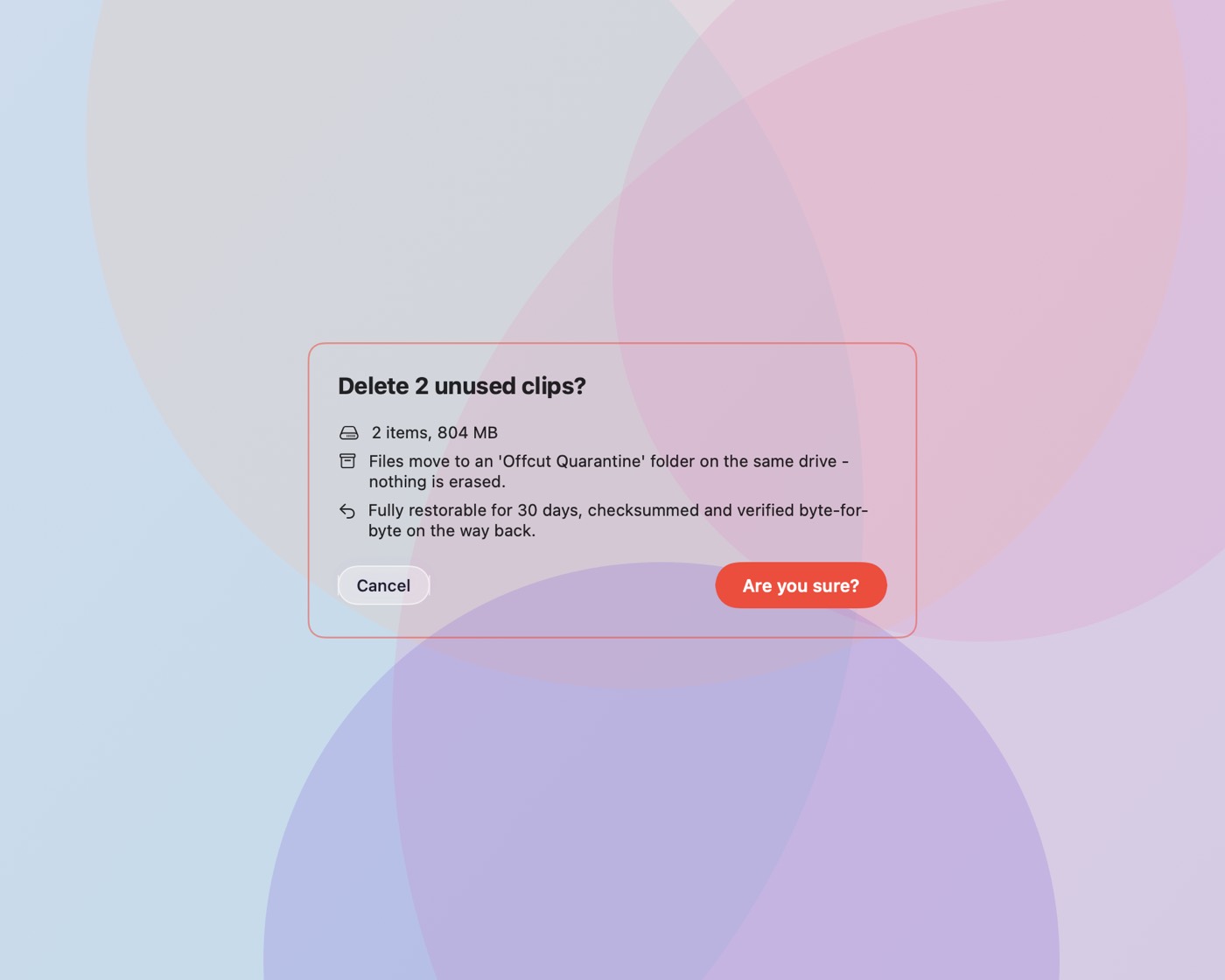 The confirmation sheet showing what is deleted, where it goes, and how to undo it