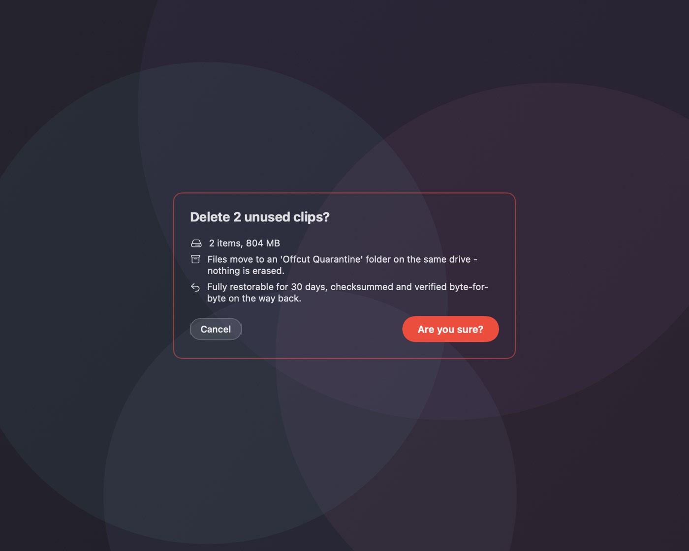 The confirmation sheet showing what is deleted, where it goes, and how to undo it